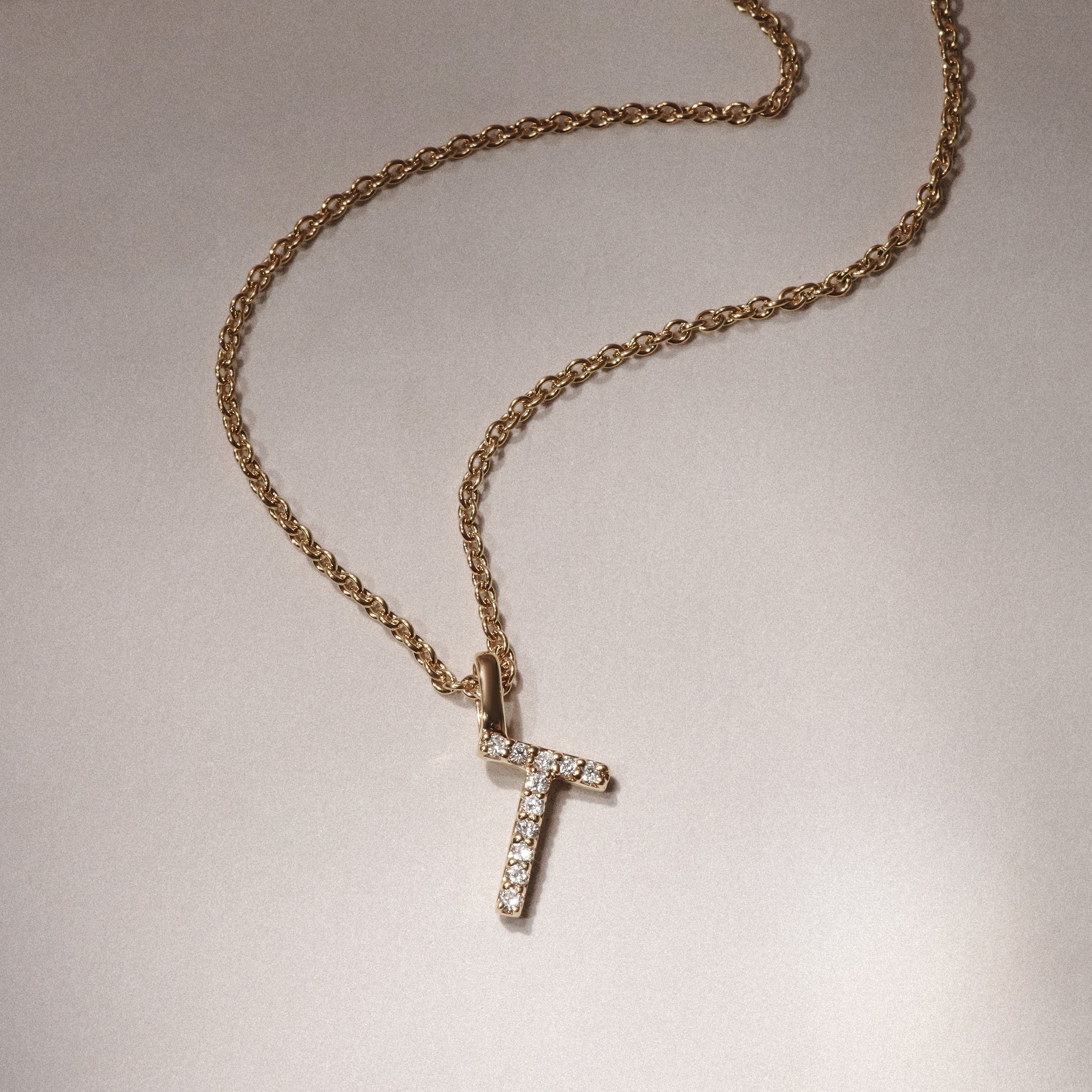 Love Letter Initial T Lab Diamond Necklace set in 9K Yellow Gold